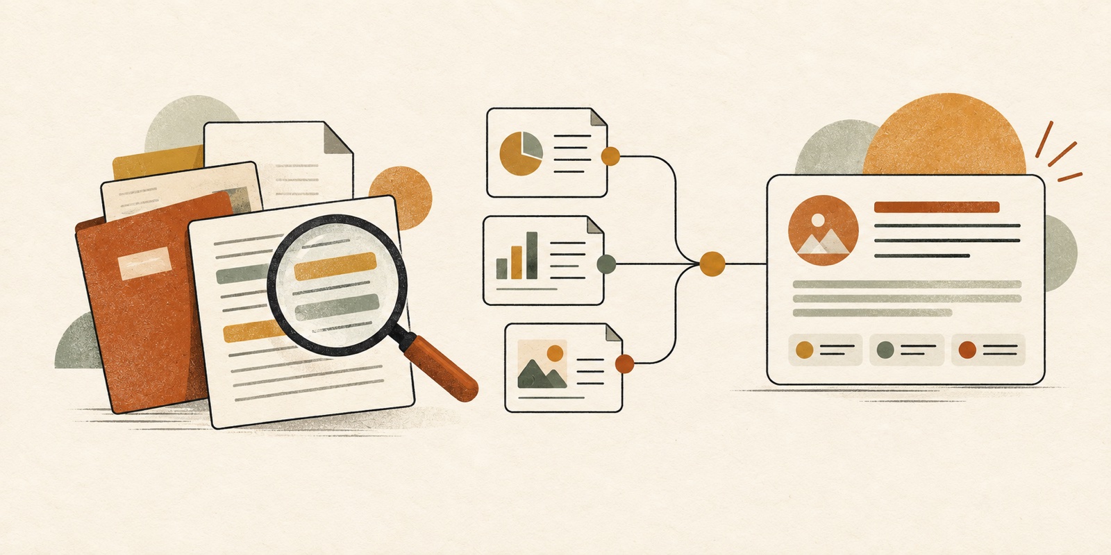 Illustration of searching business documents and tracing cited sources into an answer
